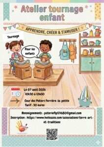 Affiche Atelier tournage enfant Musée la Cour des Potiers Ferrière la Petite