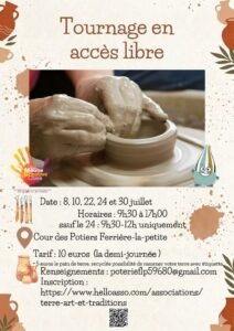 Affiche Poterie tournage en accès libre Musée la Cour des Potiers Ferrière la Petite