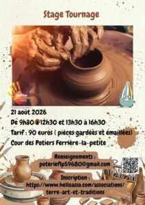 Affiche stage tournage poterie de Ferrière-la-Petite