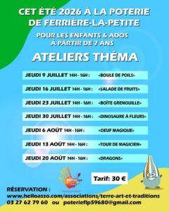 AfficheAtelier de poterie thématique Musée la Cour des Potiers Ferrière la Petite
