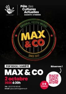 affiche Concert Max & Co - Pôle des Cultures Actuelles - Aulnoye Aymeries