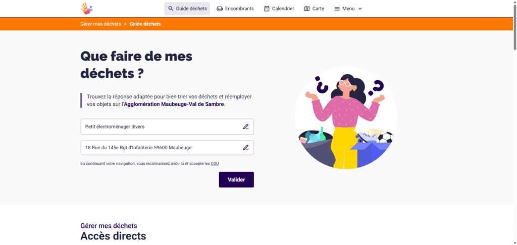 Recherche d’un objet et d’une adresse sur la plateforme déchets de l’Agglo