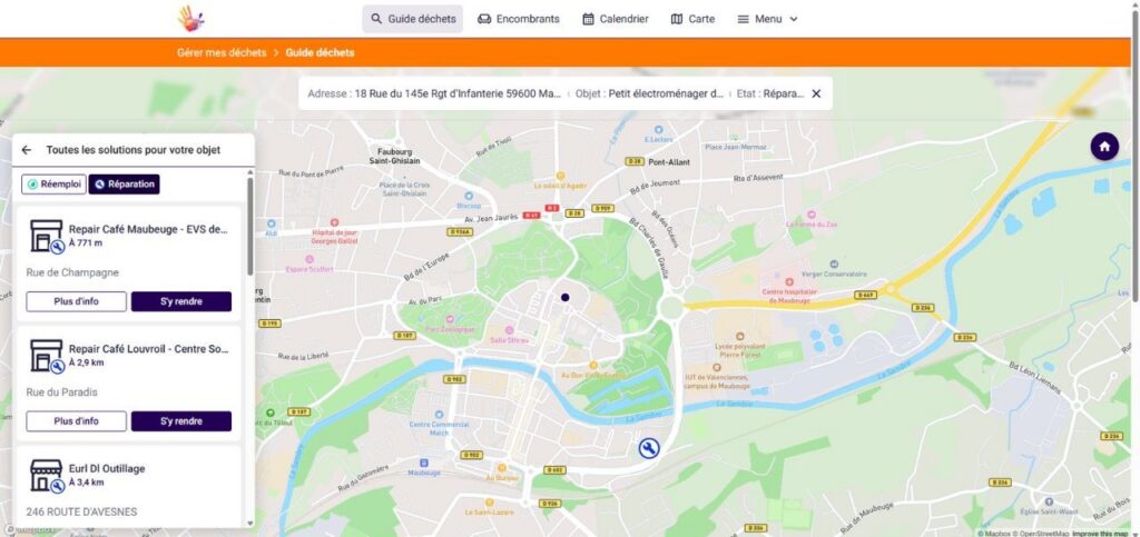 Carte des réparateurs situés à proximité sur la plateforme déchets de l’Agglo