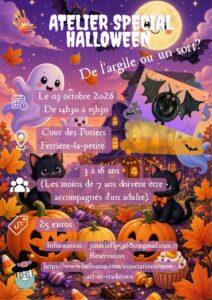 Affiche Atelier modelage spécial Halloween - Musée La Cour des Potiers Ferrière-la-Petite