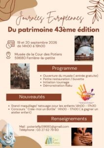 Affiche Journées Européennes du Patrimoine - visite musée Cour des Potiers Ferrière la Petite